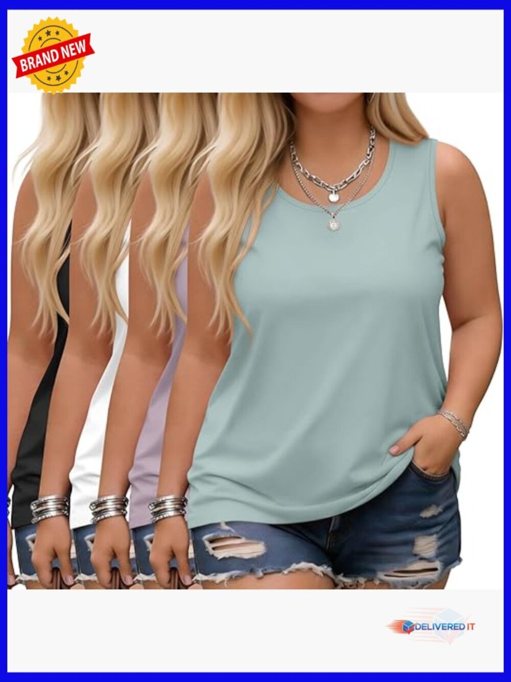 Women's Plus Size Tank Tops 4 Pack Scoop Neck Sleeveless Summer Tunic Tees